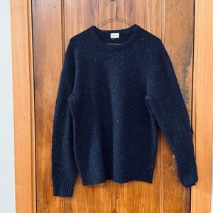 Club Monaco Navy Speckle Women Crewneck Sweater Suede Patch Elbows Wool Blend M